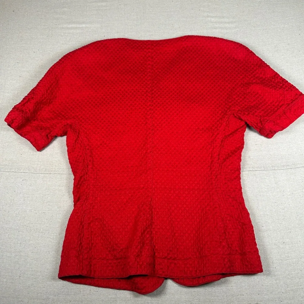 Basile Italy Bright Red Textured Cotton Short Sleeve Button Up Jacket Blazer 90s